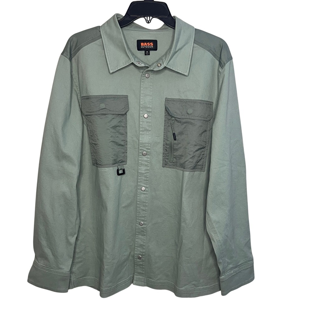 NEW Bass Outdoor Men Stretch Worker‎ Shacket Lily Pad Green Snap Front Size M